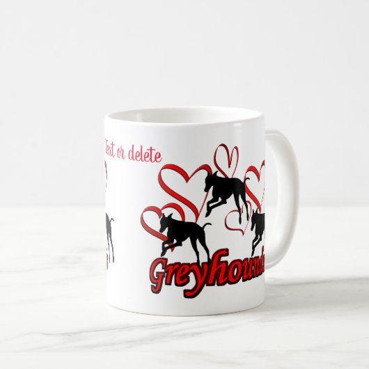 Greyhounds Hearts Dog Lover Personalisiert Kaffeetasse (VorderseiteRechts)