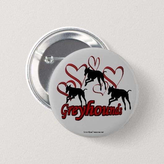 Greyhounds Hearts Silhouette Dog Lover Button (Vorne & Hinten)
