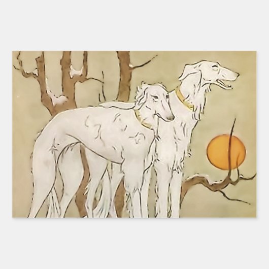 "Greyhounds in Winter" von Marjorie Miller Geschenkpapier Set (Vorderseite)