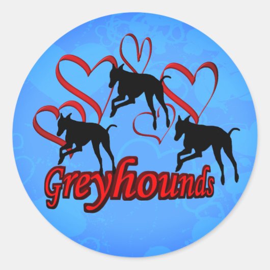 Greyhounds Red Hearts Dog Runder Aufkleber (Vorderseite)
