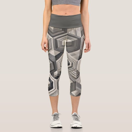 Greyscale Geometrie Capri Leggings (Vorderseite)