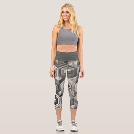 Greyscale Geometrie Capri Leggings (Vorderseite)