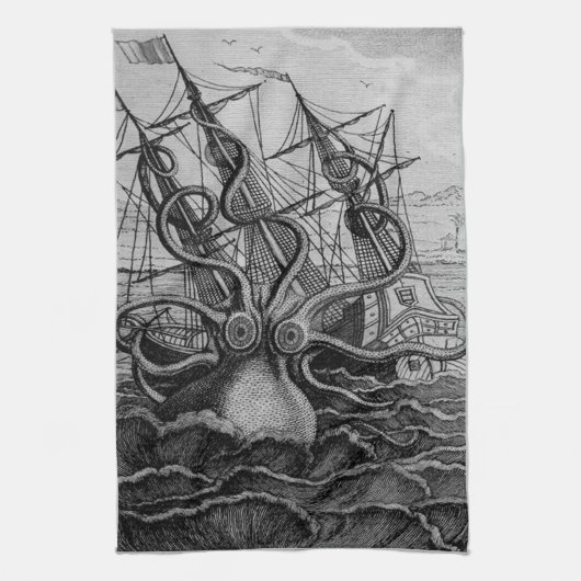 Greyscale Kraken Kitchtuch Geschirrtuch (Vertikal)