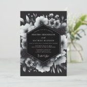 Greyscale Nocturne Bloom Hochzeit Einladung (Stehend Vorderseite)