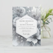 Greyscale Painterly Bloom Wedding Einladung (Stehend Vorderseite)