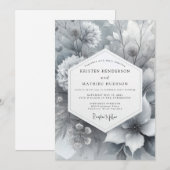 Greyscale Painterly Bloom Wedding Einladung (Vorne/Hinten)