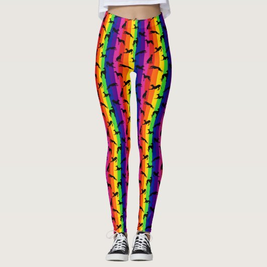 Greyt Greyhound Silhouetten auf Rainbow Leggings (Vorderseite)