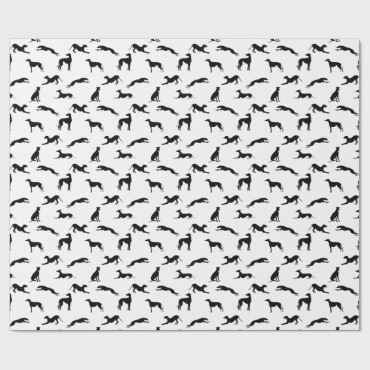 Greyt Greyhound Silhouetten - Schwarz auf Weiß Geschenkpapier (Flach)