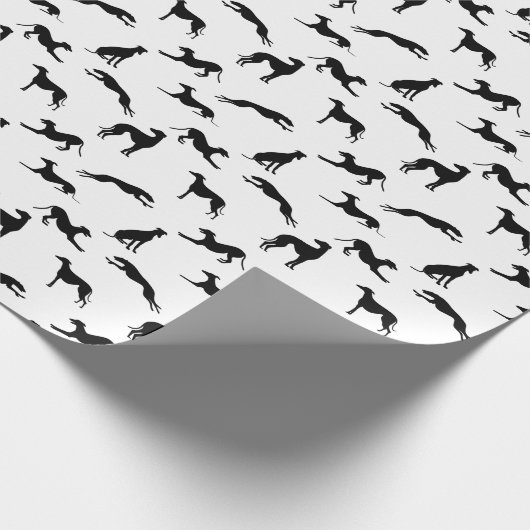 Greyt Greyhound Silhouetten - Schwarz auf Weiß Geschenkpapier (Ecke)