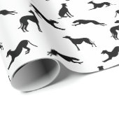 Greyt Greyhound Silhouetten - Schwarz auf Weiß Geschenkpapier (Rolleneckpunkt)