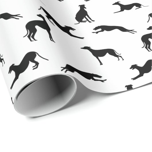 Greyt Greyhound Silhouetten - Schwarz auf Weiß Geschenkpapier (Rolleneckpunkt)