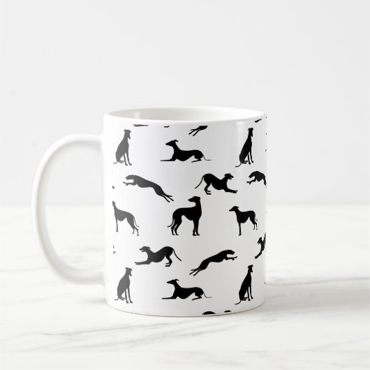 Greyt Greyhound Silhouetten - Schwarz auf Weiß Kaffeetasse (Links)