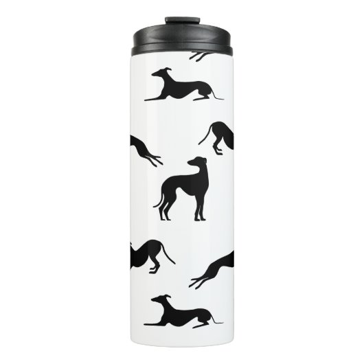Greyt Greyhound Silhouetten - Schwarz auf Weiß Thermosbecher (Vorderseite)