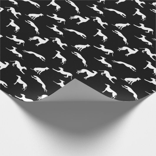 Greyt Greyhound Silhouetten - Weiß auf Schwarz Geschenkpapier (Ecke)