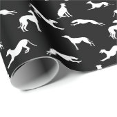Greyt Greyhound Silhouetten - Weiß auf Schwarz Geschenkpapier (Rolleneckpunkt)