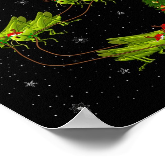 Grhopper Santa Sleigh Flying Funny Magical Christm Poster (Ecke)