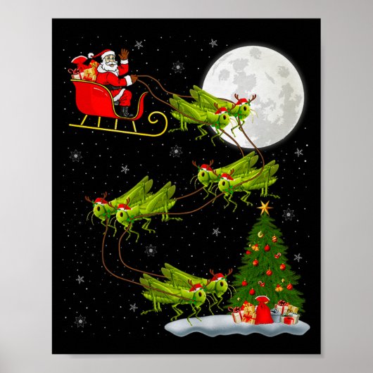Grhopper Santa Sleigh Flying Funny Magical Christm Poster (Vorne)