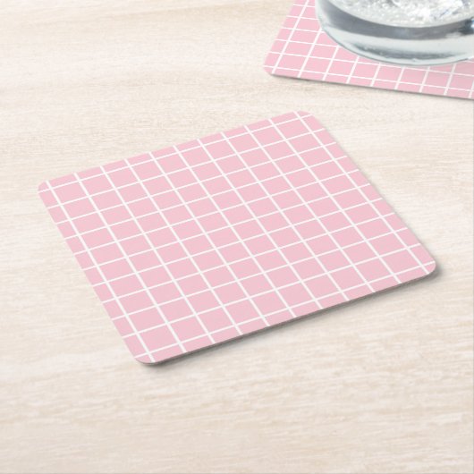 Grid Baby Pink und White Minimalistisch Karo Rechteckiger Pappuntersetzer (angewinkelt)