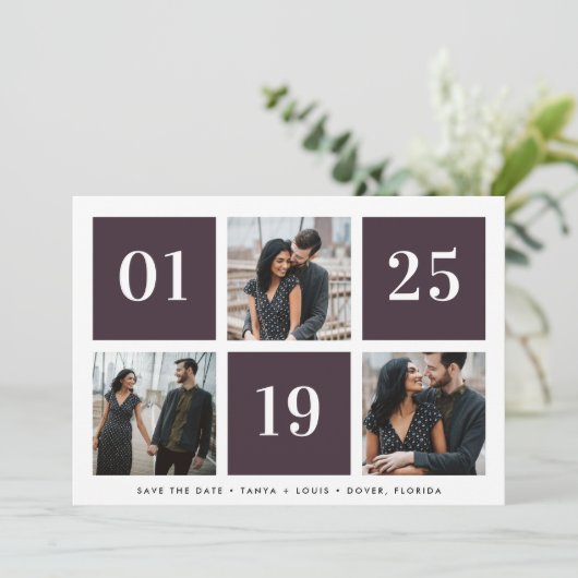 Grid Collage Multi Foto Wedding Save The Date (Stehend Vorderseite)