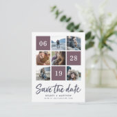 Grid Collage | Photo Save the Date Ankündigungspostkarte (Stehend Vorderseite)