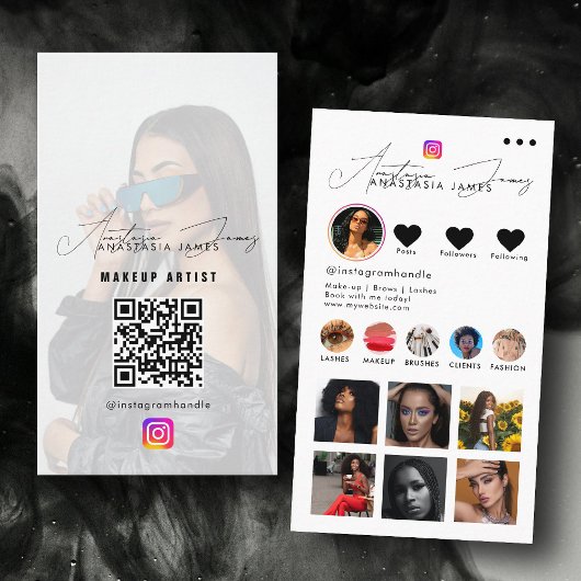 Grid-QR-Code des Influencer-Fotos Schwarz-weiß Gef Visitenkarte