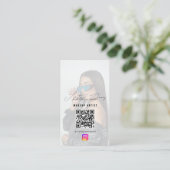 Grid-QR-Code des Influencer-Fotos Schwarz-weiß Gef Visitenkarte (Stehend Vorderseite)