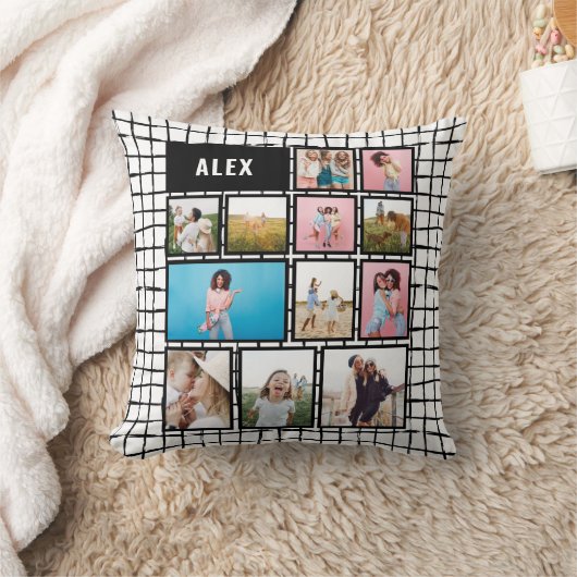 Grid Schwarz-weiß 12 Foto modern minimal Kissen (Decke)