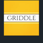 GRIDDLE Bright Golden Yellow White Strips Text Leinwanddruck<br><div class="desc">Dieses lustige,  nostalgische Design zeichnet sich durch den GRIDDLE-Text in einem breiten,  weißen Streifen in der Mitte aus,  der mit schwarzen pinstripes und schwunggelben Streifen auf einem hellen,  goldgelben Hintergrund hervorgehoben wurde. Der Text kann personalisiert sein.</div>