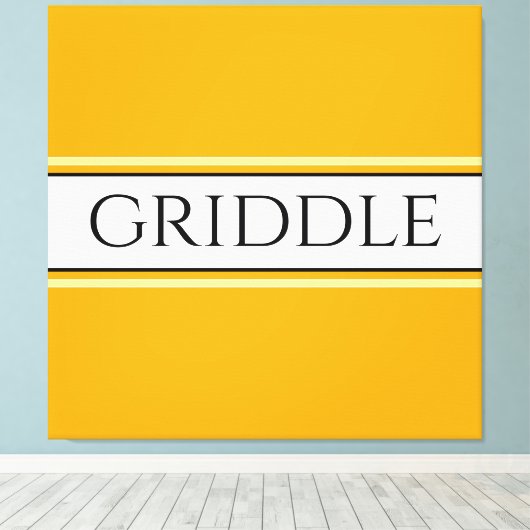 GRIDDLE Bright Golden Yellow White Strips Text Leinwanddruck (Insitu (Holzboden))