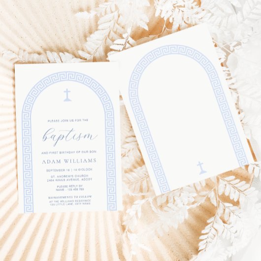 Grieche Arch White Blue Taufe Einladung