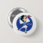 Grieche Evzone Tanzen mit Flagge OPA! Button (Vorne & Hinten)