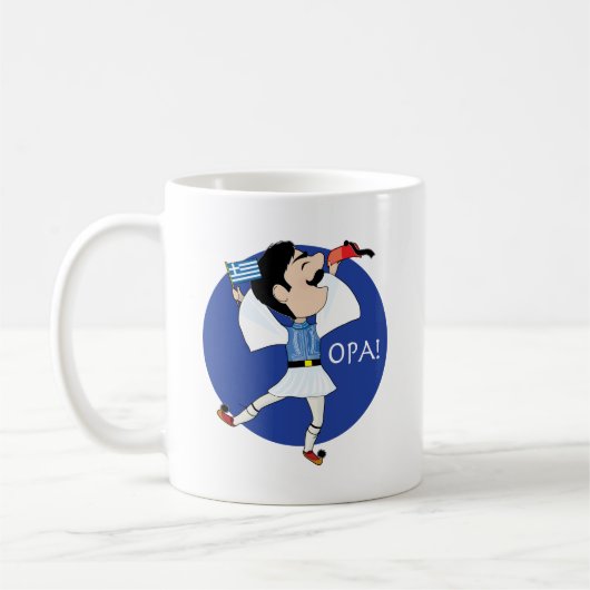 Grieche Evzone Tanzen mit Flagge OPA! Kaffeetasse (Links)