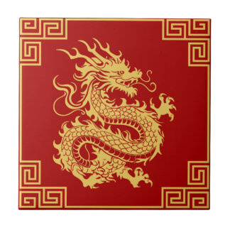 Grieche Rahmen Gold Dragon Muster Rot Fliese