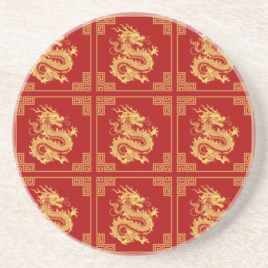 Grieche Rahmen Gold Dragon Muster Rot Getränkeuntersetzer (Vorne)