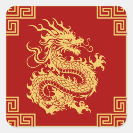 Grieche Rahmen Gold Dragon Muster Rot Quadratischer Aufkleber