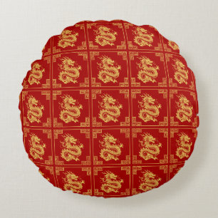 Grieche Rahmen Gold Dragon Muster Rot Rundes Kissen