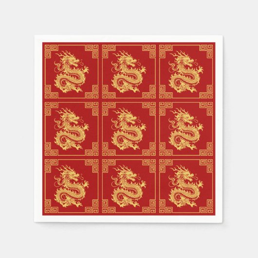 Grieche Rahmen Gold Dragon Muster Rot Serviette (Vorderseite)