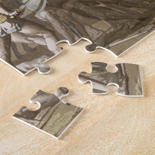 Grieche-und Trojan-Kampf über dem Körper von Puzzle (Seite)