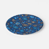 Griechen-Eye-Muster Blues und Gold Pappteller (Schrägansicht)