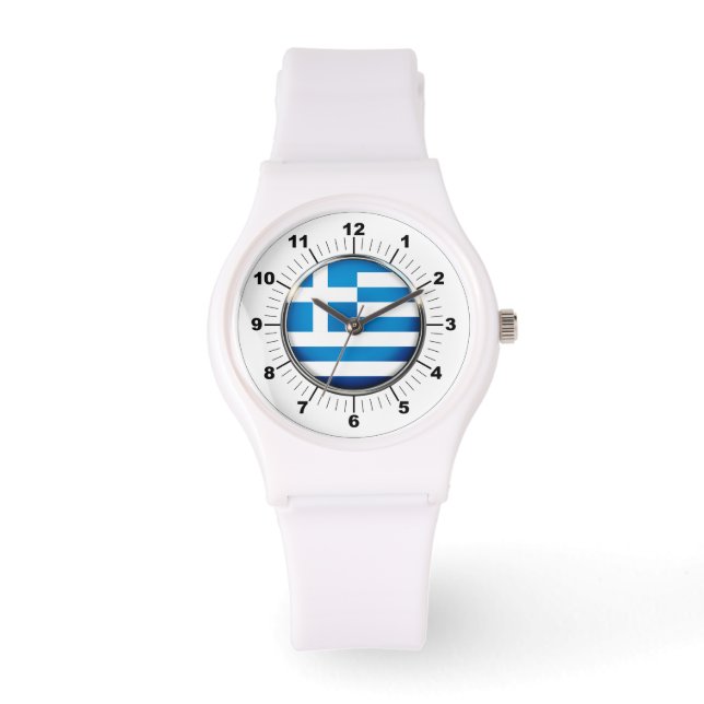Griechen-Fahne Sporty White Silicon Watch für Frau Armbanduhr (Vorderseite)