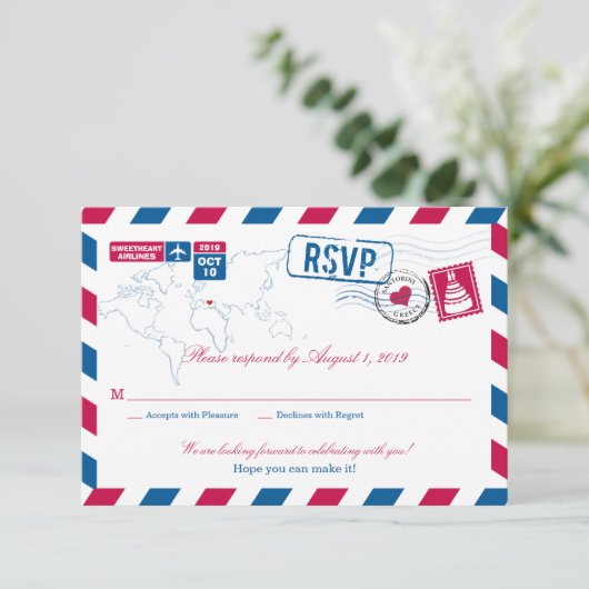 Griechenland Air Mail Wedding RSVP (Stehend Vorderseite)