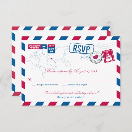 Griechenland Air Mail Wedding RSVP (Vorne/Hinten)