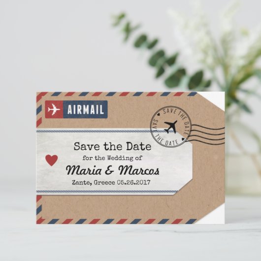 Griechenland Airmail Gepäckmarke Rett Datum mit Ka Save The Date (Stehend Vorderseite)