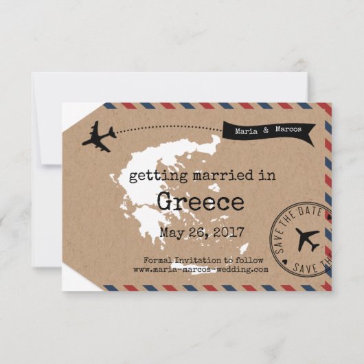 Griechenland Airmail Gepäckmarke Rett Datum mit Ka Save The Date (Rückseite)
