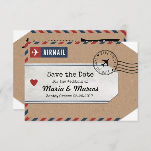 Griechenland Airmail Gepäckmarke Rett Datum mit Ka Save The Date (Vorne/Hinten)