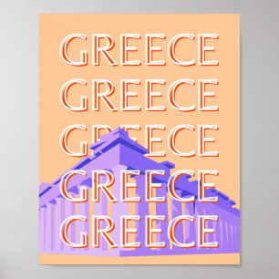 Griechenland, Athen Travel Art, Orange Poster