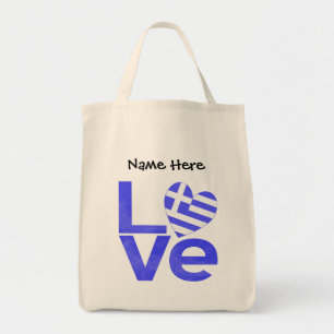 Griechenland Blau LOVE Herz Flagge Personalisiert Tragetasche