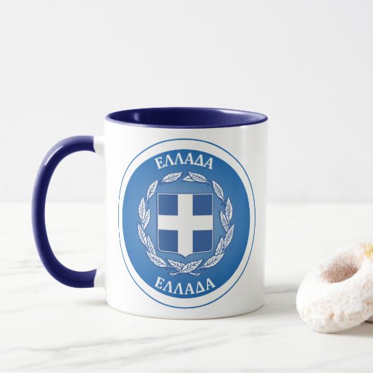Griechenland-Erbe-Emblem Tasse (Mit Donut)