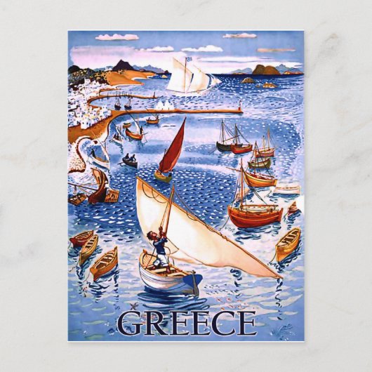 Griechenland, Fischerboote an der Küste, Vintage-R Postkarte (Vorderseite)