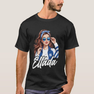 Griechenland Flagge Frau Sonnenbrille Mädchen Grie T-Shirt